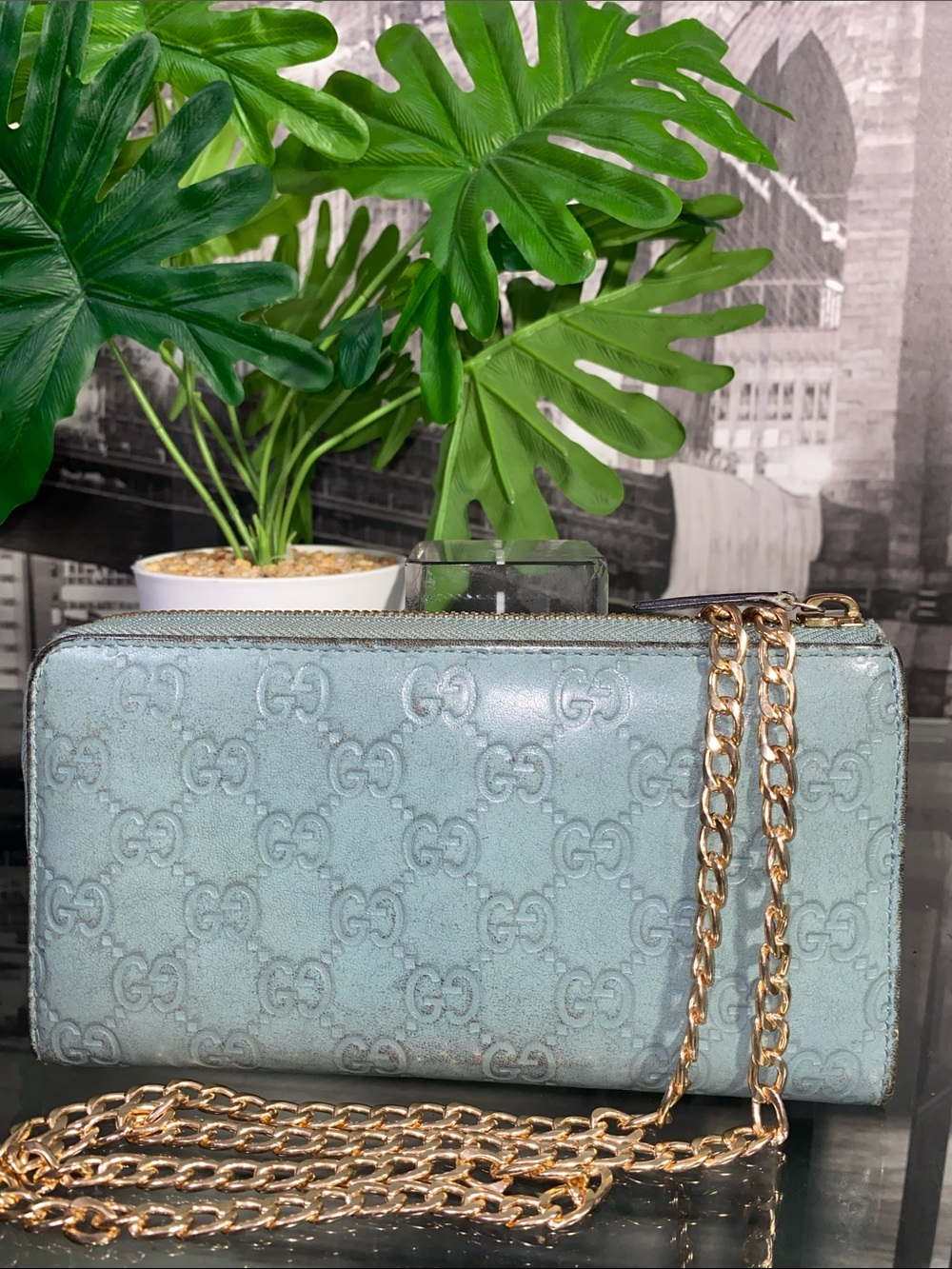 Authentic Gucci Rare Tiffany Blue Guccissima GG Monogram Leather Wallet